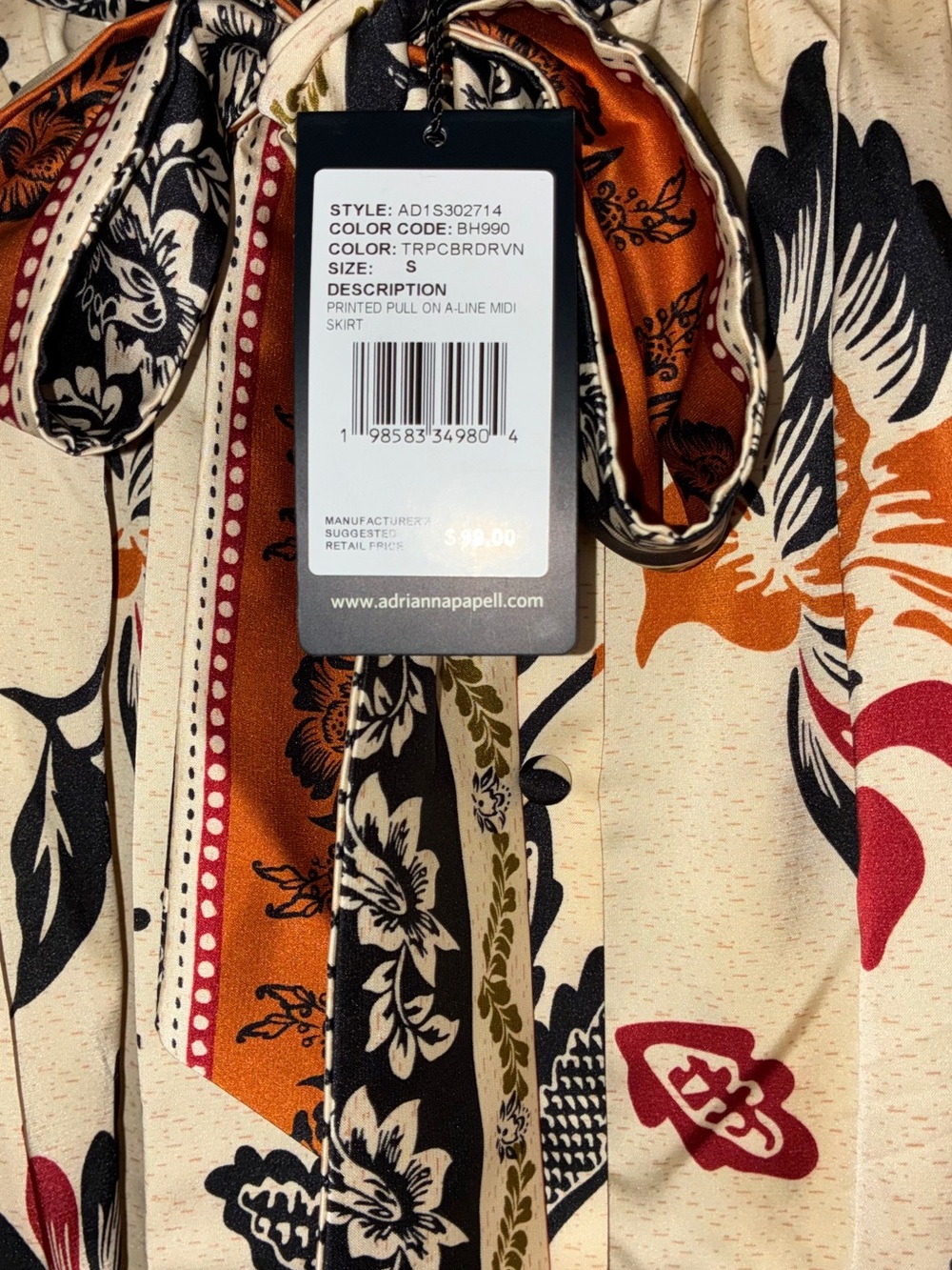NWT Adrianna Papell Tie Floral Printed Midi Skirt Tropic Border‎ Vine Sz S - Picture 5 of 11
